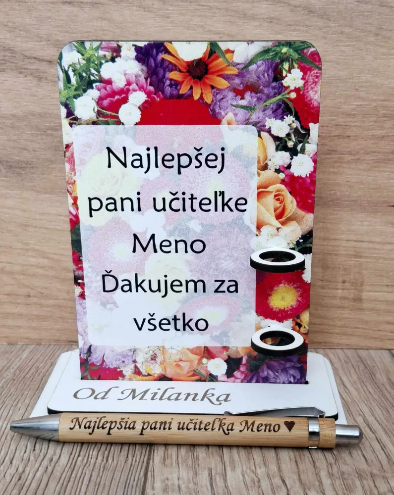 Drevený stojan na pero pre pani učiteľku