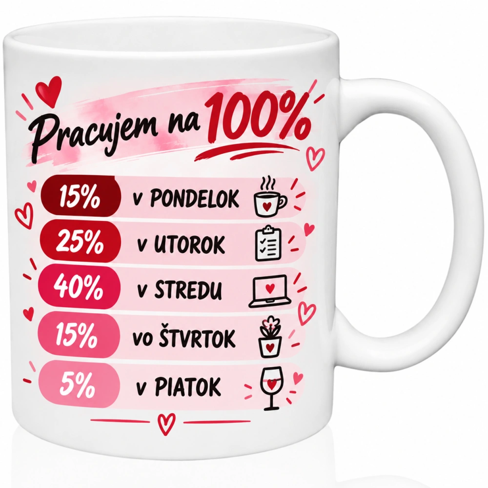 Vtipný hrnček „Pracujem na 100 %“ (s krabičkou)