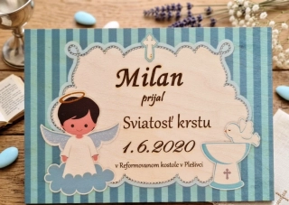 Drevená pamätná tabuľa na sviatosť krstu (chlapec)